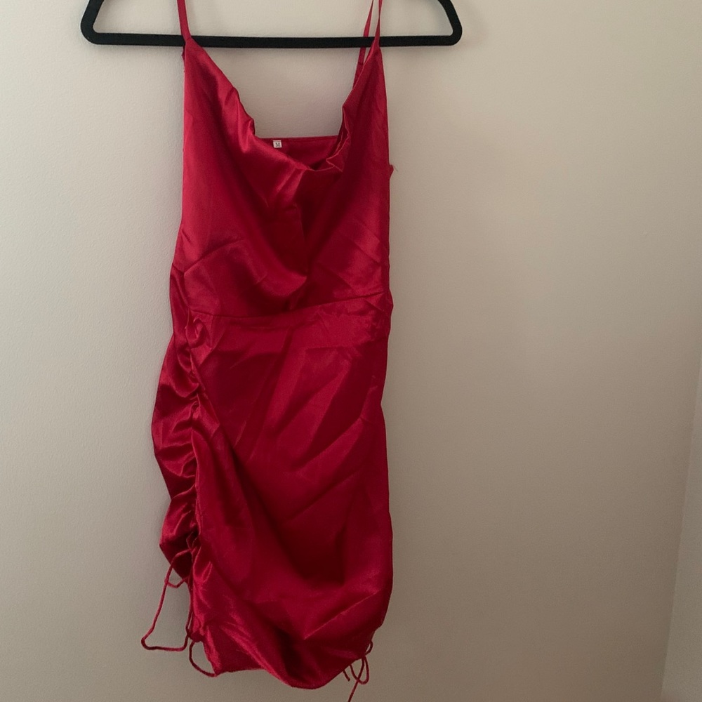 Red Cowl Neck Satin Minidress